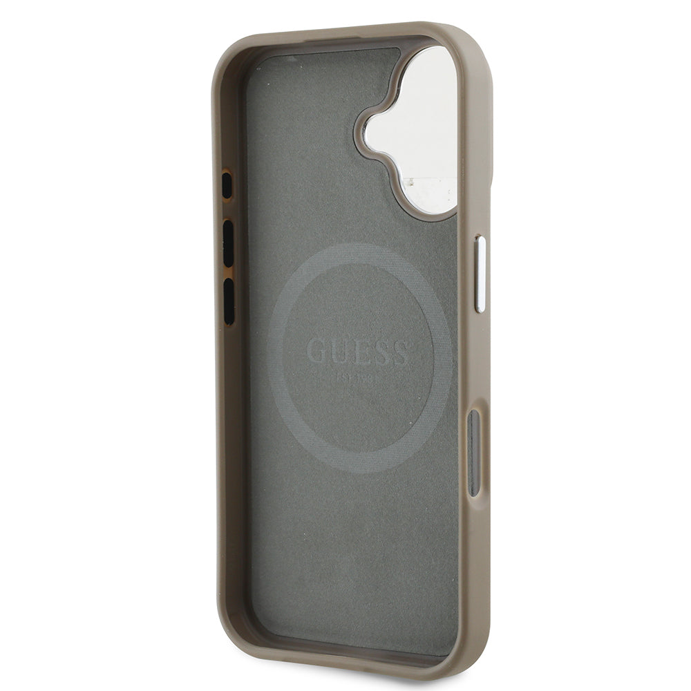 Apple iPhone 16 Plus Kılıf Guess Orjinal Lisanslı M-safe Şarj Özellikli Grained Triangle Kapak