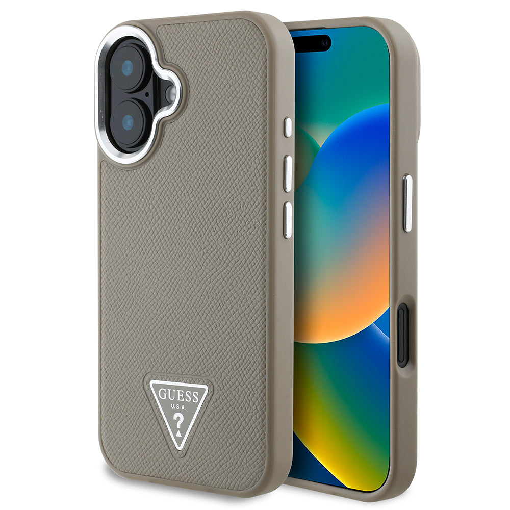 Apple iPhone 16 Plus Kılıf Guess Orjinal Lisanslı M-safe Şarj Özellikli Grained Triangle Kapak