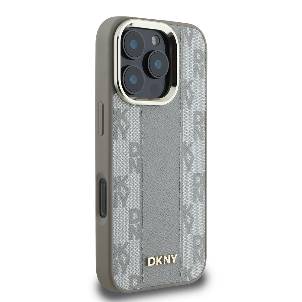 Apple iPhone 16 Pro Kılıf DKNY Orjinal Lisanslı M-safe Şarj Özellikli 3D Yazılı Checkered Pattern Kapak