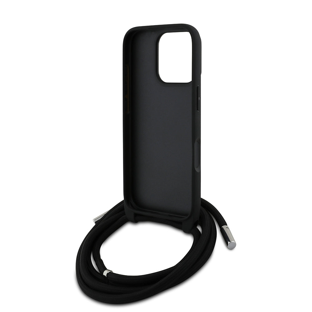 Apple iPhone 16 Pro Kılıf Karl Lagerfeld Orjinal Lisanslı Askı İpli Taşlı KL Yazılı Crossbody Cord Kapak