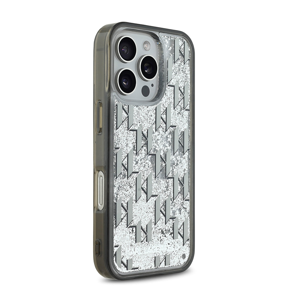 Apple iPhone 16 Pro Kılıf Karl Lagerfeld Orjinal Lisanslı Simli KL Yazılı Monogram Gradient Kapak