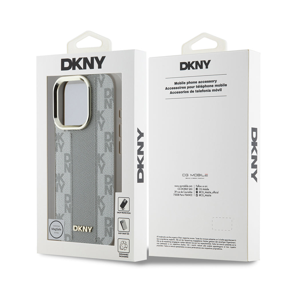 Apple iPhone 16 Pro Max Kılıf DKNY Orjinal Lisanslı M-safe Şarj Özellikli 3D Yazılı Checkered Pattern Kapak