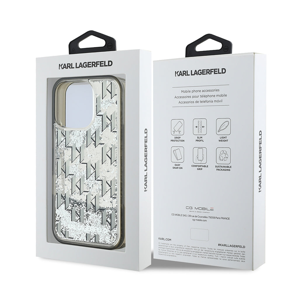 Apple iPhone 16 Pro Max Kılıf Karl Lagerfeld Orjinal Lisanslı Simli KL Yazılı Monogram Gradient Kapak