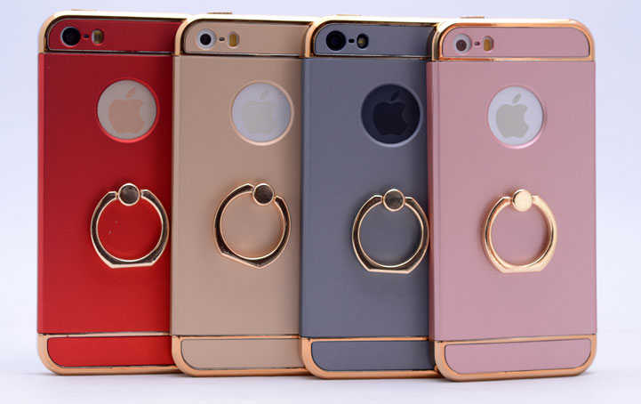 Apple iPhone 5 Kılıf Zore 3 Parçalı Yüzüklü Rubber Kapak