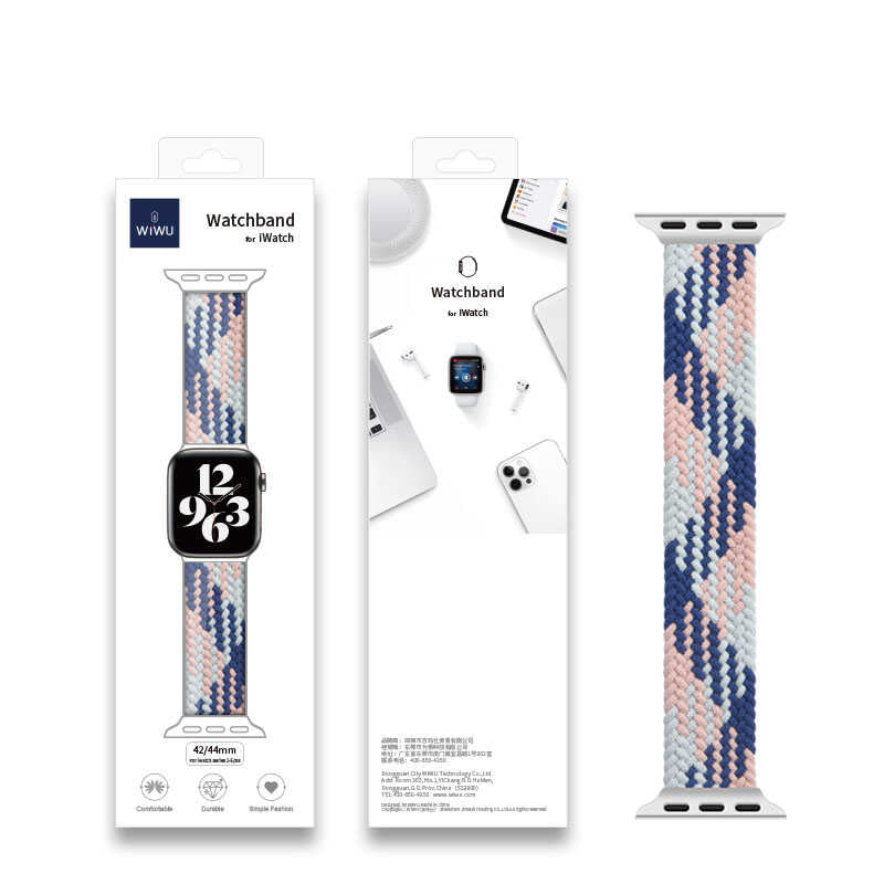 Apple Watch Ultra 49mm Kordon Wiwu Braided Solo Loop Contrast Color Large Strap Kayış
