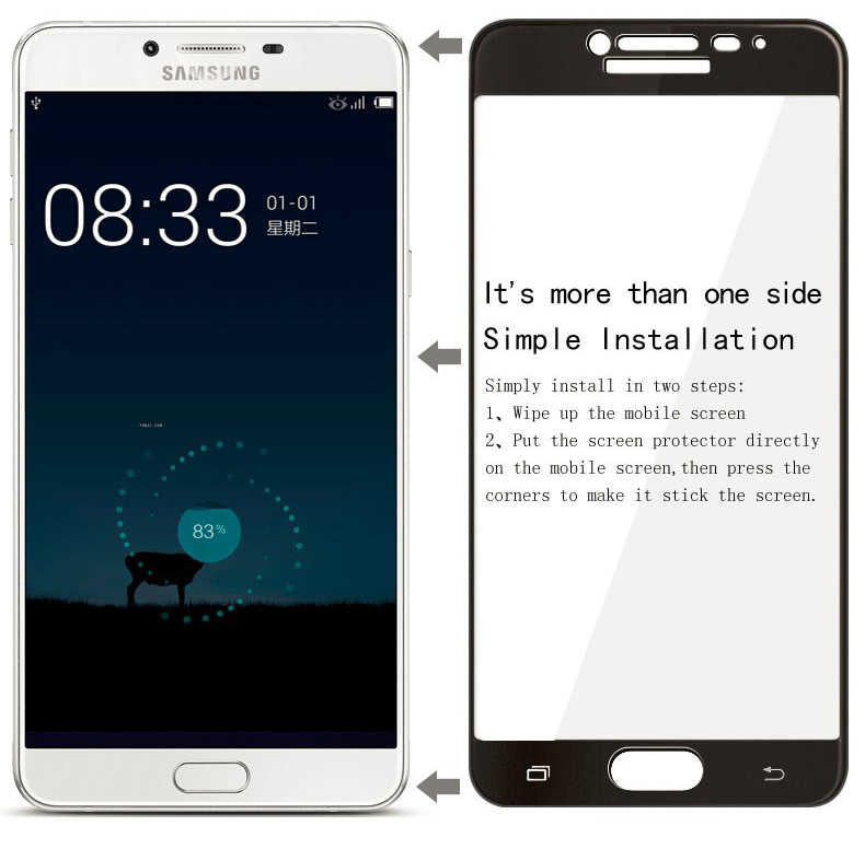 Galaxy C7 Pro Zore Ekranı Tam Kaplayan Düz Cam Koruyucu