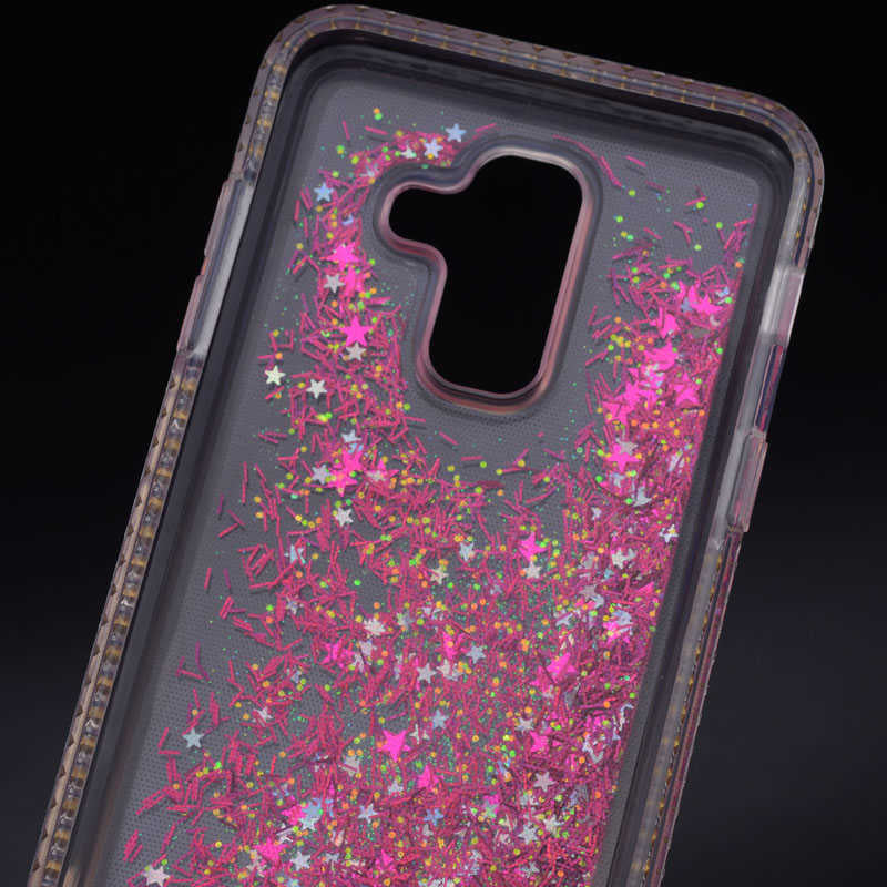 Galaxy J8 Kılıf Zore Sıralı Taşlı Sıvılı Silikon