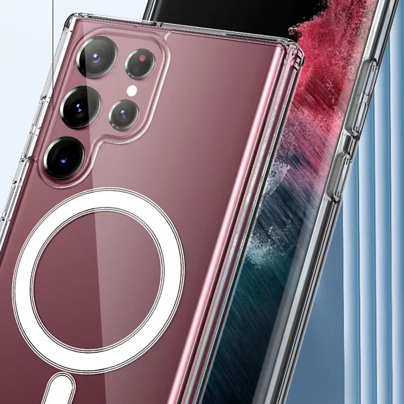 Galaxy S22 Ultra Kılıf Zore M-safe Şarj Özellikli Şeffaf Sert PC Zore Embos Kapak