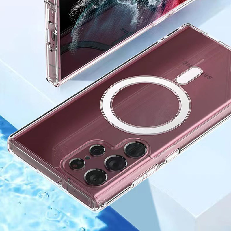 Galaxy S23 Ultra Kılıf Zore M-safe Şarj Özellikli Şeffaf Sert PC Zore Embos Kapak