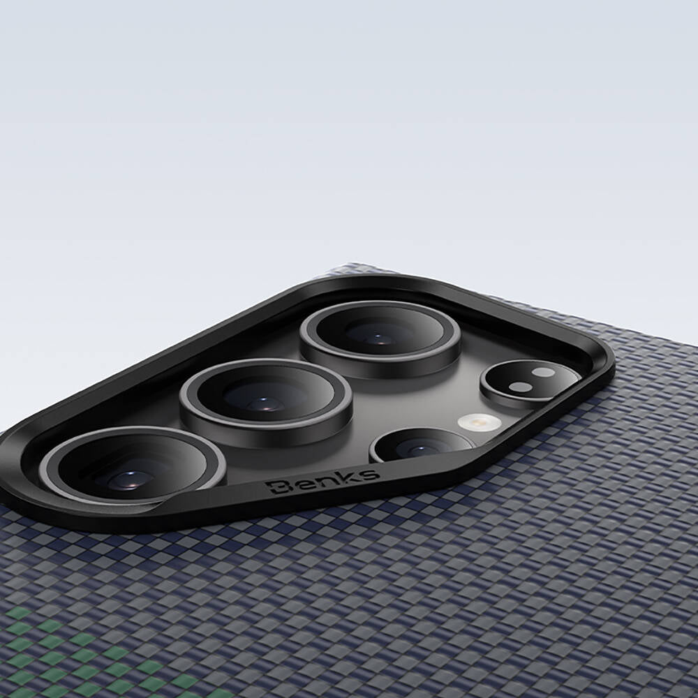 Galaxy S24 Ultra Kılıf M-safe Şarj Özellikli Karbon Fiber Tasarımlı Benks Aurora ArmorAir Kevlar Kapak