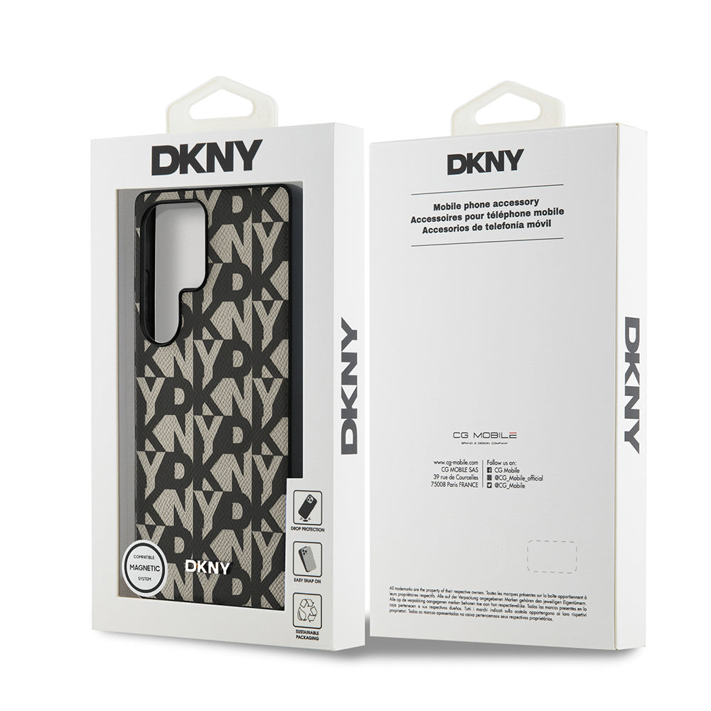 Galaxy S25 Ultra Kılıf DKNY Orjinal Lisanslı M-safe Şarj Özellikli 3D Yazılı Grid Pattern Kapak