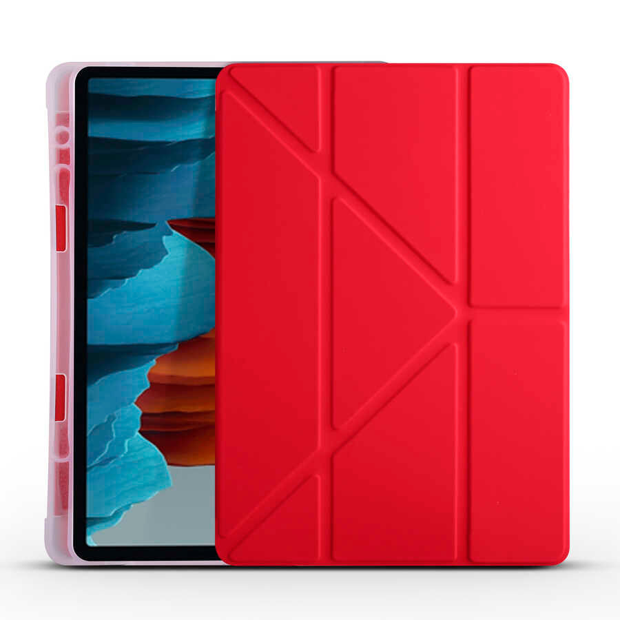 Galaxy Tab S7 Plus T970 Kılıf Zore Tri Folding Kalem Bölmeli Standlı Kılıf