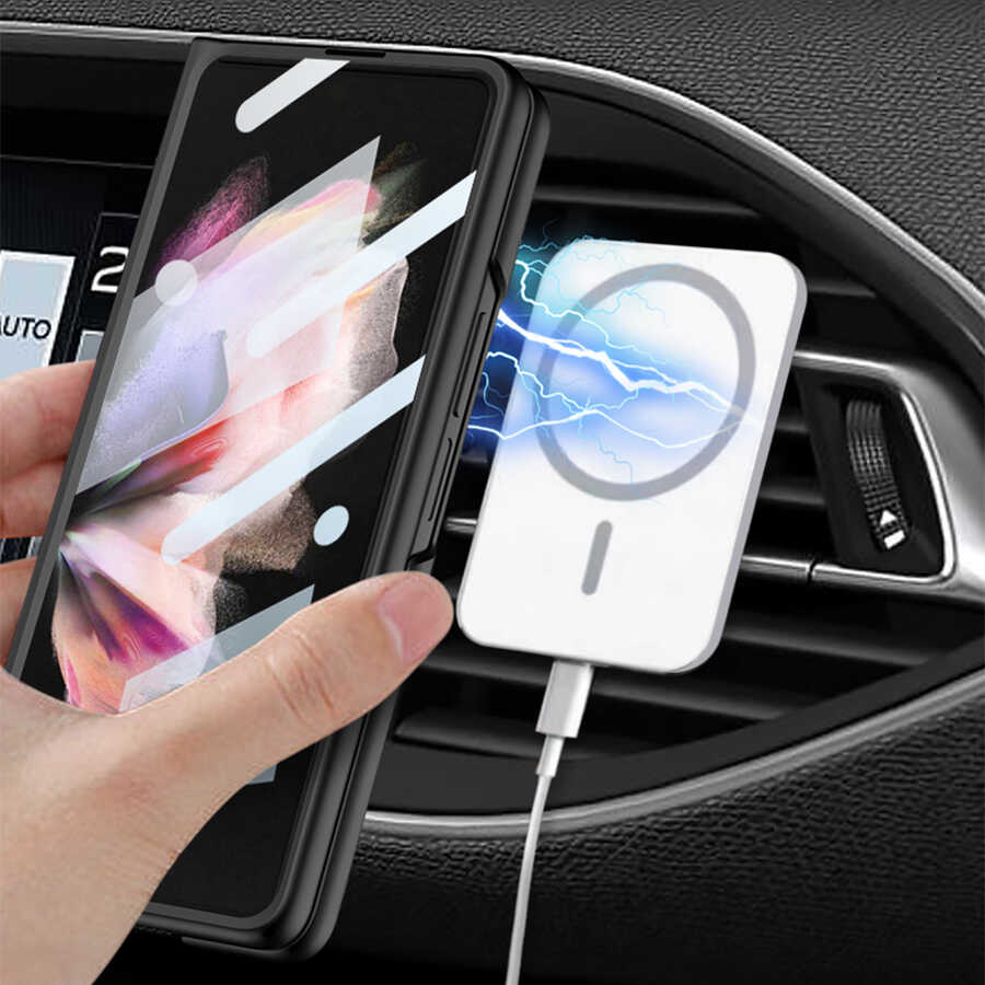 Galaxy Z Fold 3 Kılıf Wireless Şarj Özellikli Zore Kıpta M-safe Kapak