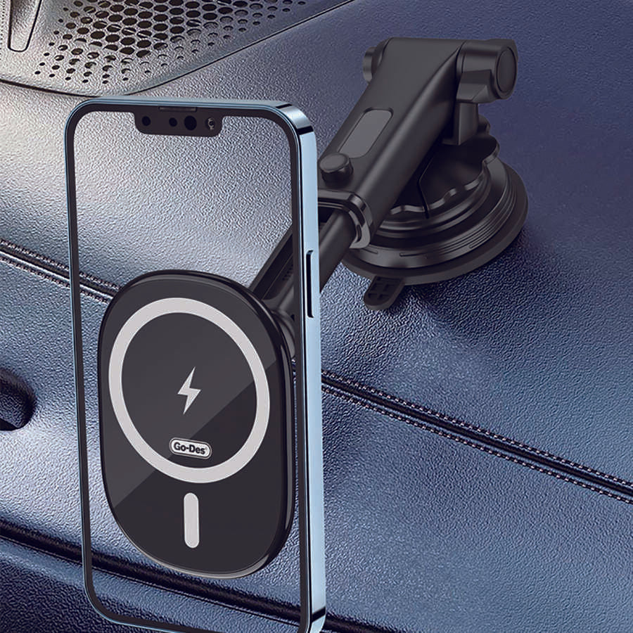 Go Des GD-WL398 Magnetik Wireless Şarj Özellikli 2 in 1 Telefon Tutucu Vantuzlu Tasarım