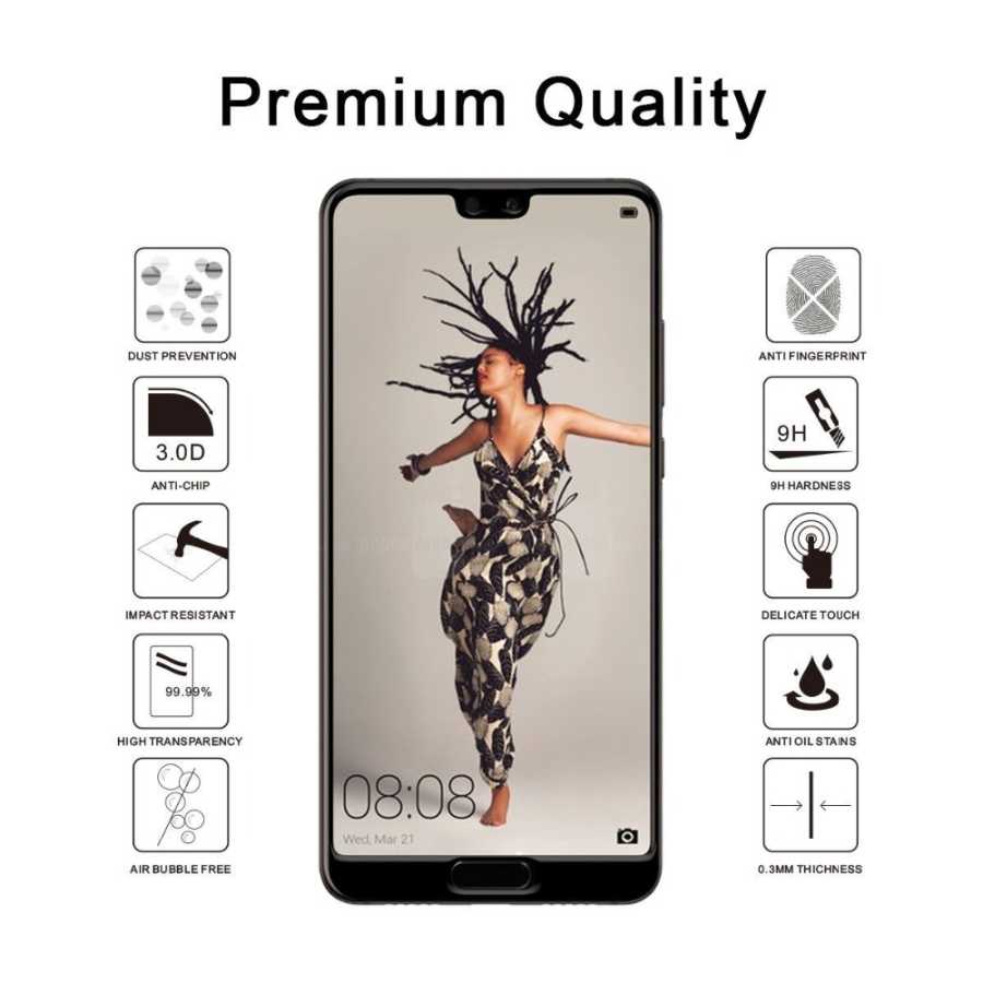 Huawei P20 Zore Ekranı Tam Kaplayan Düz Cam Koruyucu