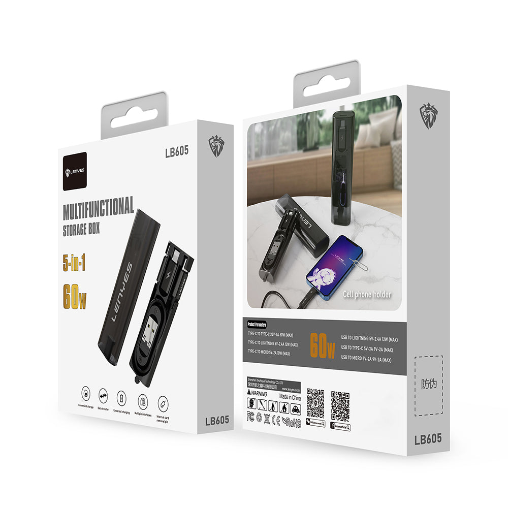 Lenyes LB605 5in1 Type-C to Type-C Kablolu 60W Çevirici Adaptör Seti Saklama Kutusu
