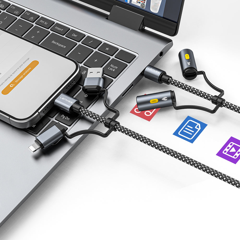 Lenyes LC112 Çoklu Şarj Kablolu Fener Ve Çakmaklık Özellikli 6in1 Kablo 240W 1M