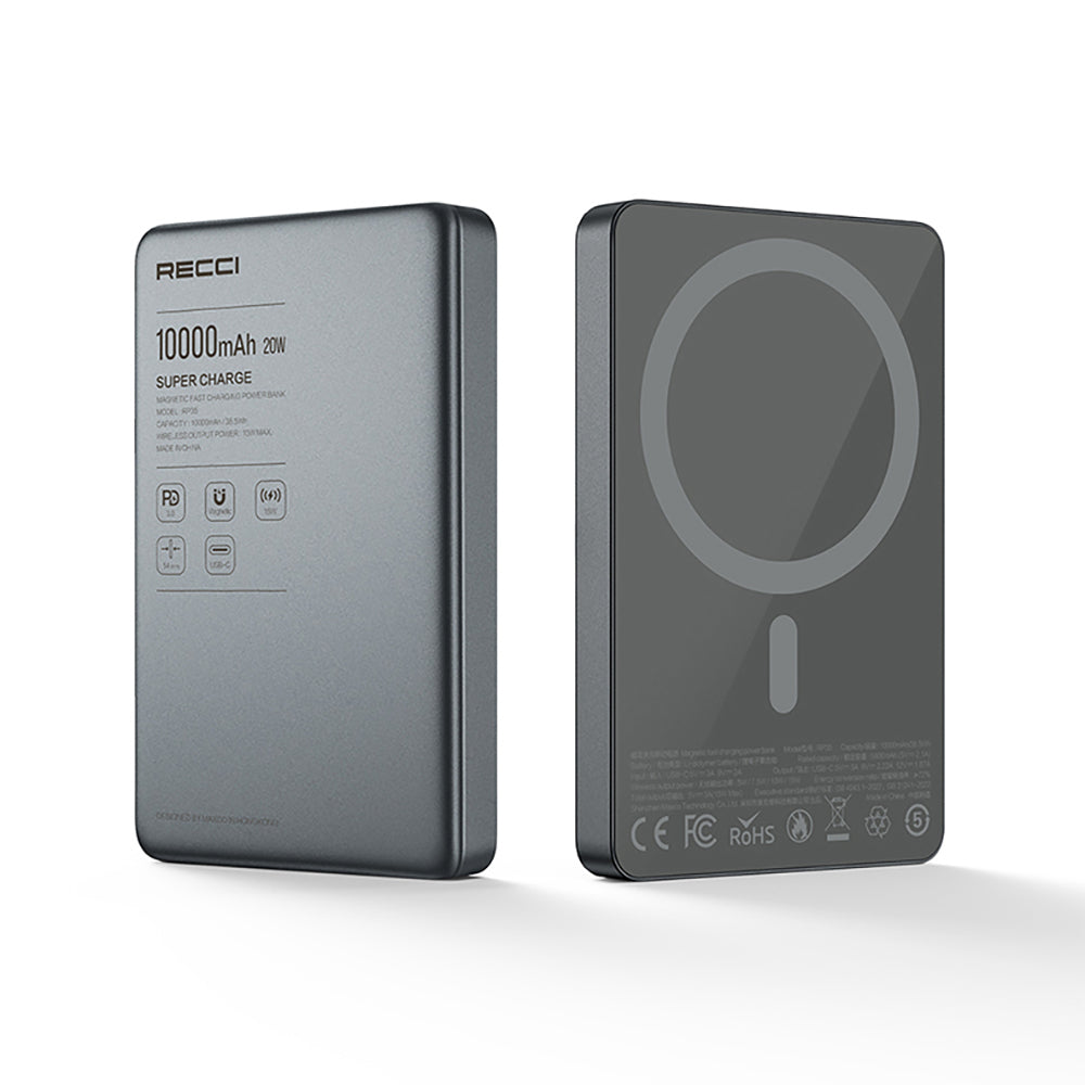 Recci RP35 PD 20W Led Göstergeli Hızlı Şarj Özellikli Wireless Powerbank 15W 10000mAh