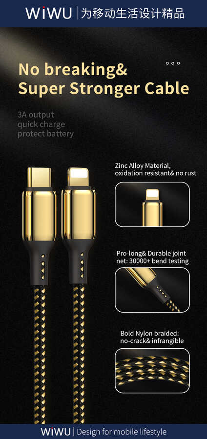 Wiwu Golden Series GD-103 Lightning To PD Data Kablo 3M