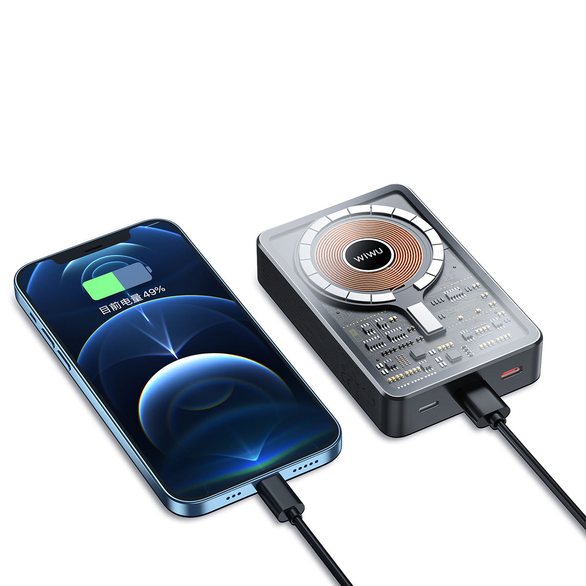 Wiwu JC-21 Hızlı Şarj Özellikli Şarj Göstergeli Standlı M-safe Wireless Powerbank 22.5W 10000mAh