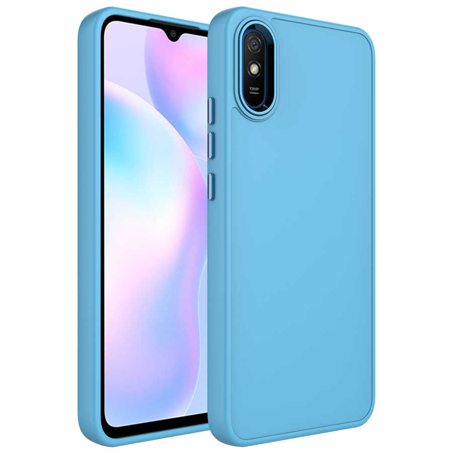 Xiaomi Redmi 9A Kılıf Metal Çerçeve ve Buton Tasarımlı Silikon Zore Luna Kapak