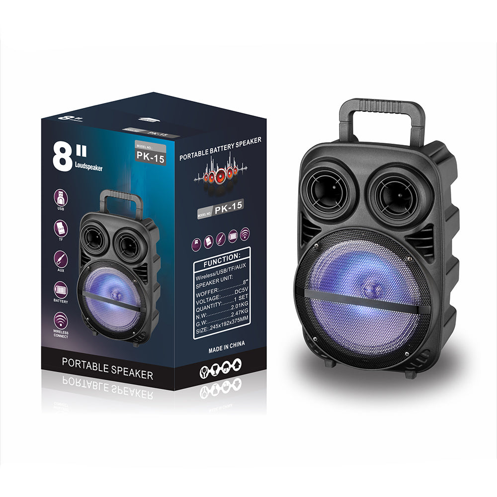 Zore PK-15 FM Radyolu Mikrofonlu RGB TWS 8 inç Stereo Bass Kablosuz Karaoke Hoparlör