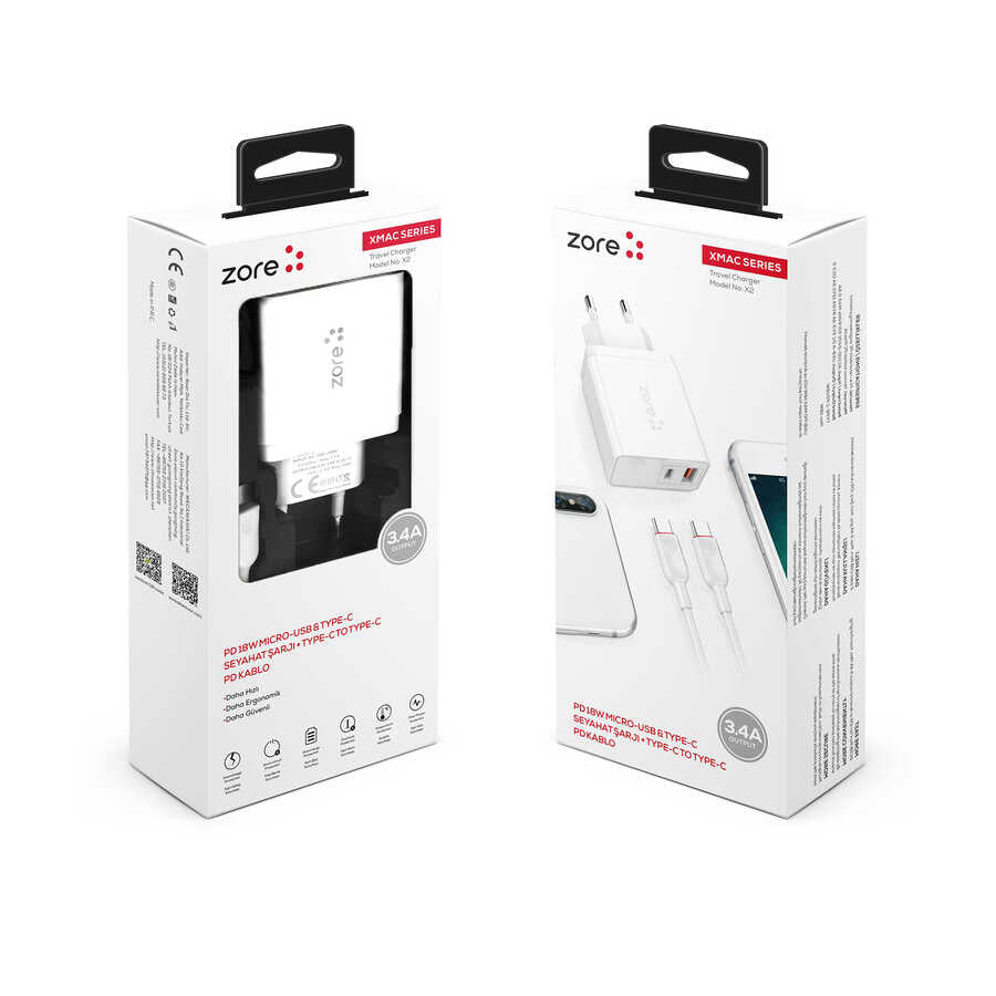 Zore XMac Serisi ZR-X2 PD To Type-C 2 in 1 Şarj Seti