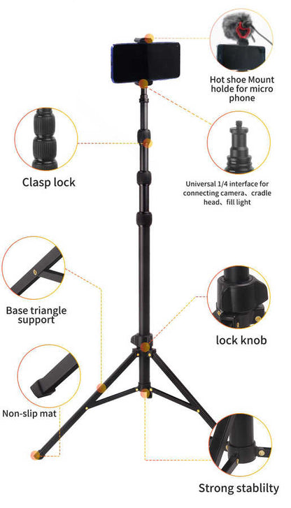 Jmary MT-45 Tripod 168 cm 360 Derece Dönebilen Başlık 3 Kademeli Yükseklik Ayarı