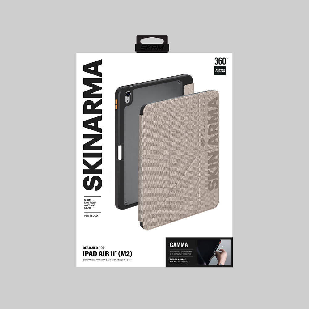 Apple iPad Air 11 2025 M3 Kılıf SkinArma Kabartma Baskı Tasarımlı 360 Tam Koruma Arkası Şeffaf Standlı Gamma Kılıf