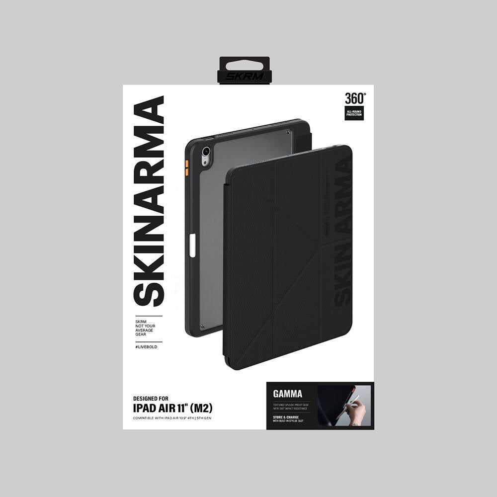 Apple iPad Air 11 2025 M3 Kılıf SkinArma Kabartma Baskı Tasarımlı 360 Tam Koruma Arkası Şeffaf Standlı Gamma Kılıf