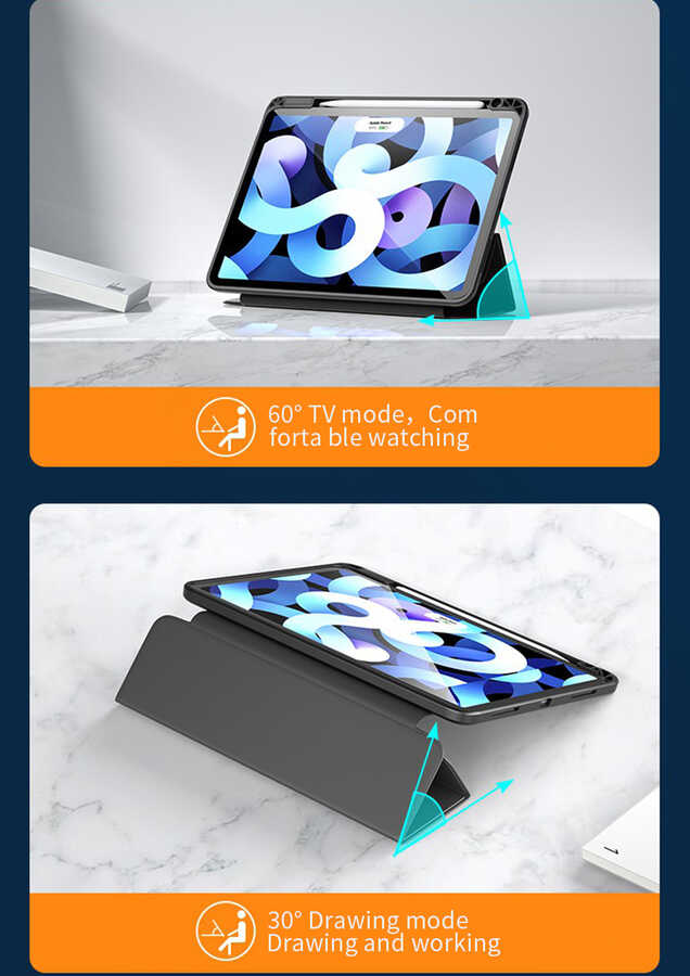 Apple iPad Air 11 2025 M3 Kılıf Zore Nort Arkası Şeffaf Standlı Kılıf