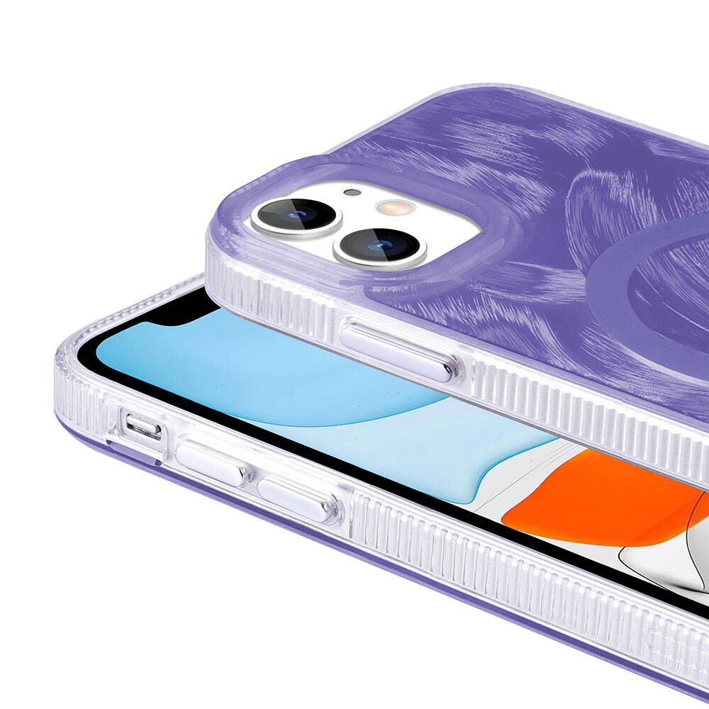 Apple iPhone 11 Kılıf M-safe Şarj Özellikli Fırça Boya Desenli Zore Palet Kapak