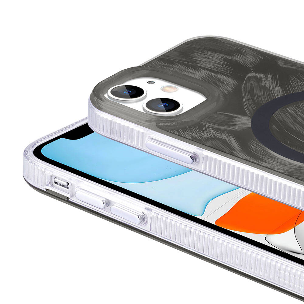 Apple iPhone 11 Kılıf M-safe Şarj Özellikli Fırça Boya Desenli Zore Palet Kapak