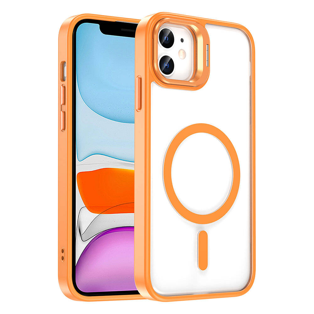 Apple iPhone 11 Kılıf M-safe Şarj Özellikli Standlı Zore M-safe Klon Lensli Kapak