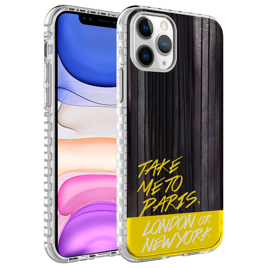 Apple iPhone 11 Pro Kılıf Airbag Kenarlı Renkli Desenli Silikon Zore Elegans Kapak