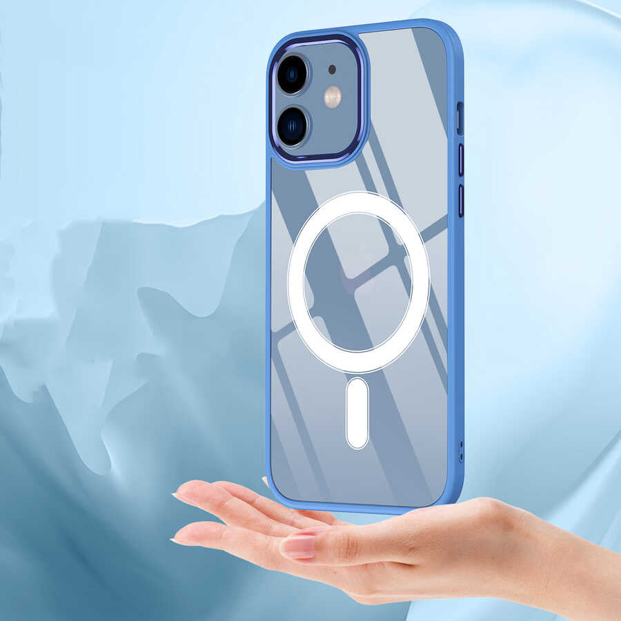 Apple iPhone 12 Kılıf Wireless Şarj Özellikli Zore Krom M-safe Silikon Kapak