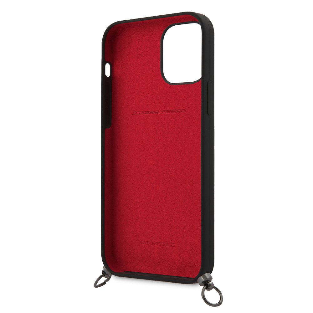 Apple iPhone 12 Pro Kılıf Ferrari Orjinal Lisanslı Askılı Metal Logolu Kapak