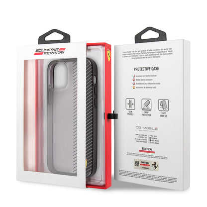 Apple iPhone 12 Pro Max Kılıf Ferrari Orjinal Lisanlı Klasik Metal Logolu Transparan Çizgi Desenli Gradient Kapak