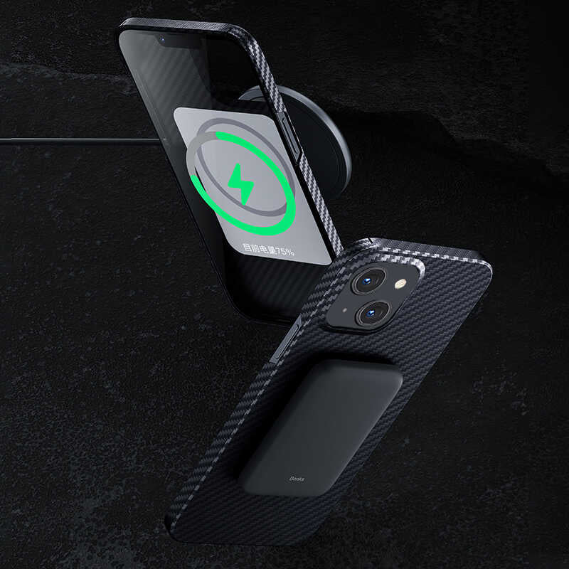 Apple iPhone 13 Kılıf M-safe Özellikli Karbon Fiber Benks Essential Kevlar Kapak