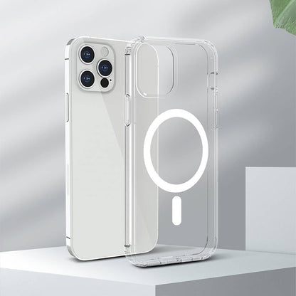 Apple iPhone 13 Kılıf M-safe Şarj Özellikli Airbagli Şeffaf PC Arka Yüzey Recci Magnetik Suction Serisi Kapak