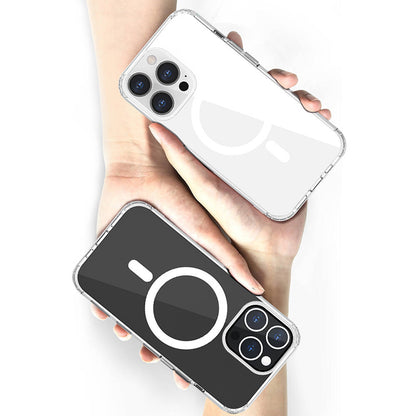 Apple iPhone 13 Kılıf M-safe Şarj Özellikli Airbagli Şeffaf PC Arka Yüzey Recci Magnetik Suction Serisi Kapak