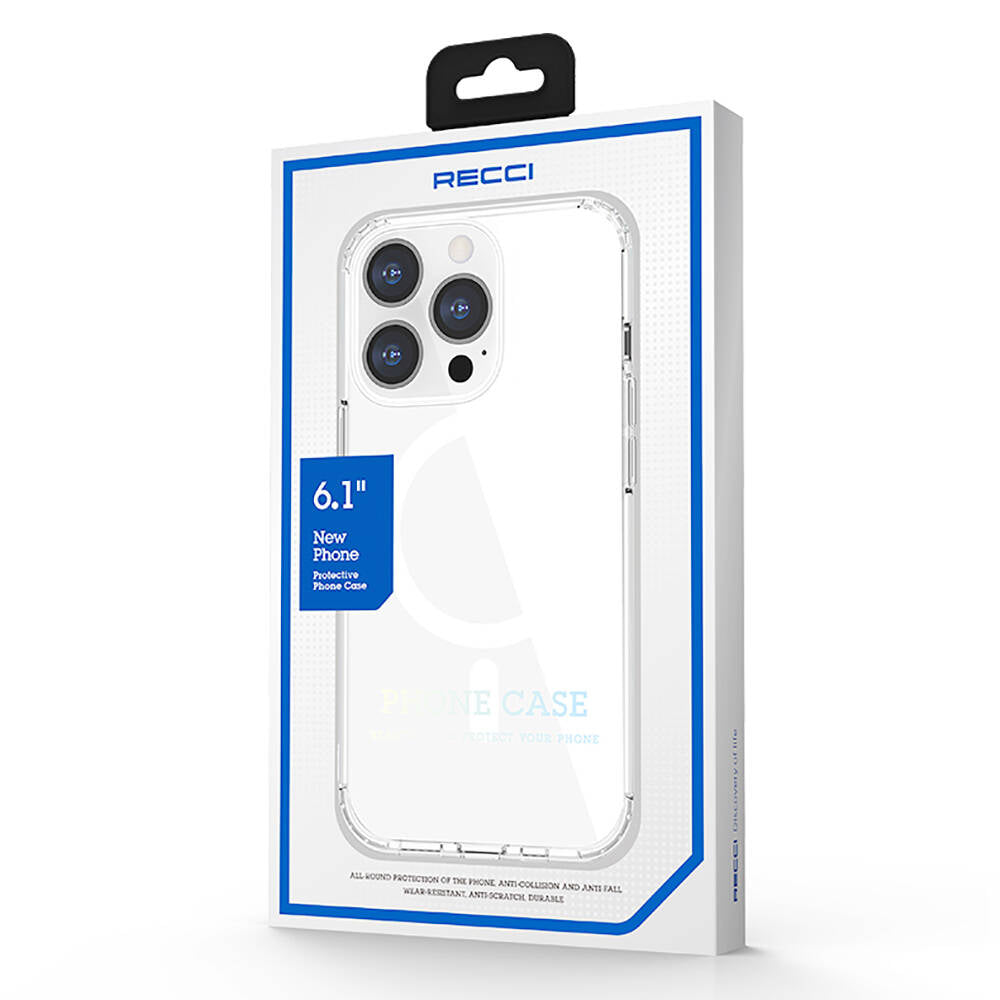 Apple iPhone 13 Kılıf M-safe Şarj Özellikli Airbagli Şeffaf PC Arka Yüzey Recci Magnetik Suction Serisi Kapak