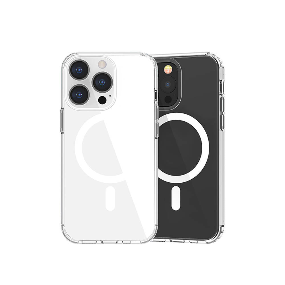 Apple iPhone 13 Kılıf M-safe Şarj Özellikli Airbagli Şeffaf PC Arka Yüzey Recci Magnetik Suction Serisi Kapak
