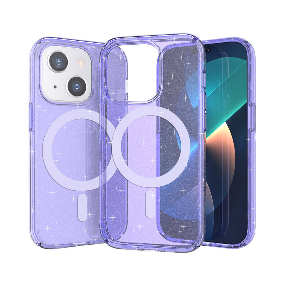 Apple iPhone 13 Kılıf M-safe Şarj Özellikli Parlayan Simli Saydam Renkli Zore Allstar Kapak