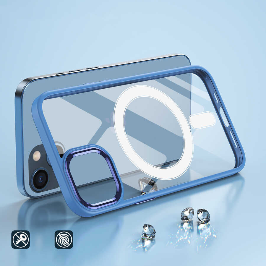 Apple iPhone 13 Kılıf Wireless Şarj Özellikli Zore Krom M-safe Silikon Kapak