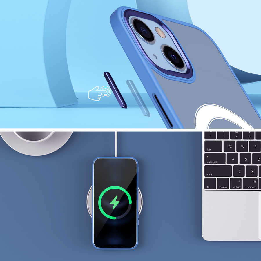 Apple iPhone 13 Kılıf Wireless Şarj Özellikli Zore Krom M-safe Silikon Kapak