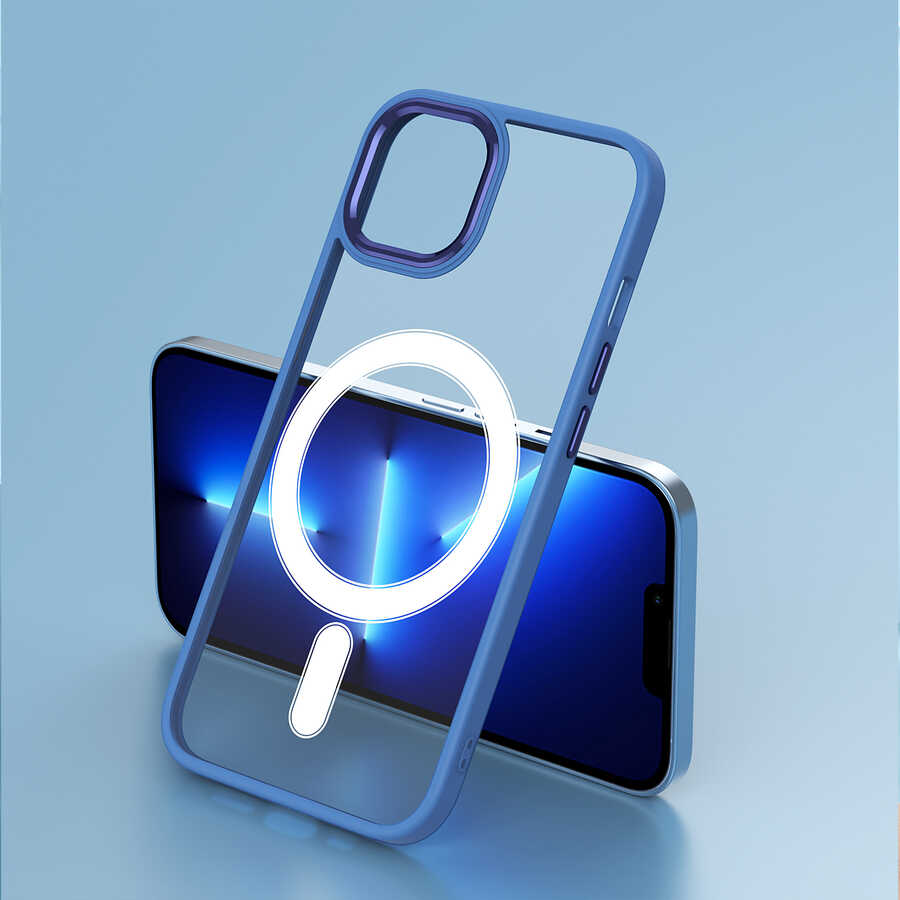 Apple iPhone 13 Kılıf Wireless Şarj Özellikli Zore Krom M-safe Silikon Kapak