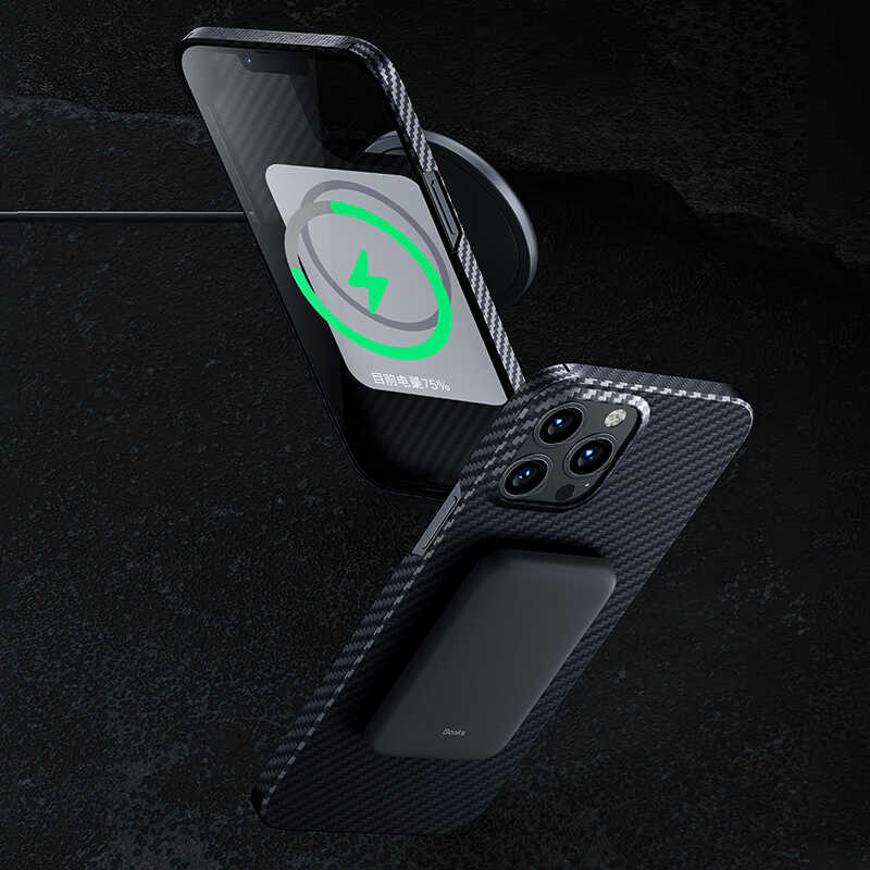 Apple iPhone 13 Pro Kılıf M-safe Özellikli Karbon Fiber Benks Essential Kevlar Kapak