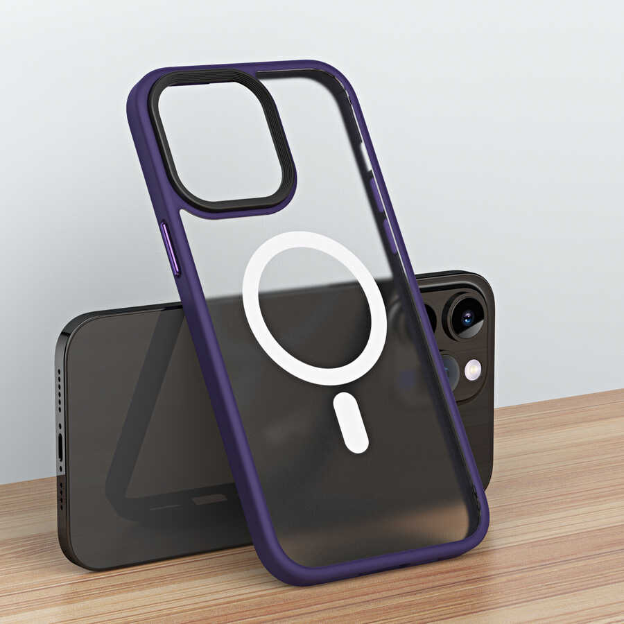 Apple iPhone 13 Pro Kılıf Wireless Şarj Özellikli Zore Hibrit M-safe Kapak