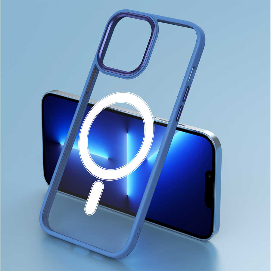 Apple iPhone 13 Pro Kılıf Wireless Şarj Özellikli Zore Krom M-safe Silikon Kapak